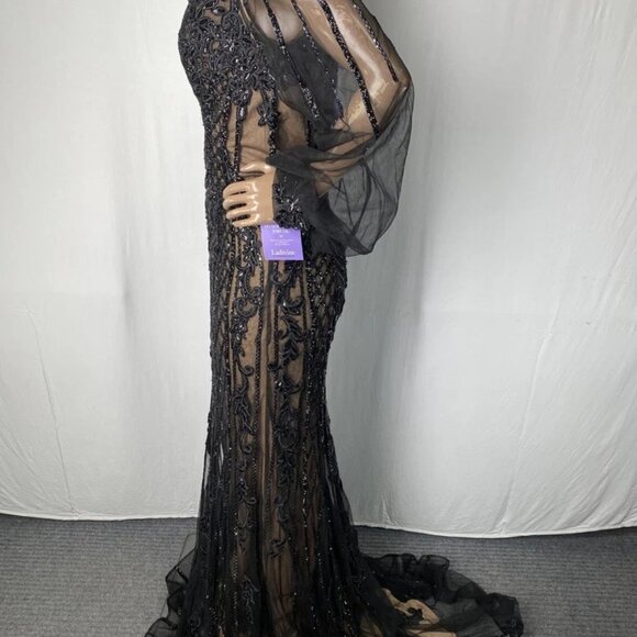 Ladivine Women’s Floral Sequin Mermaid Gown Size: 10 | Color: Black - Picture 9 of 11